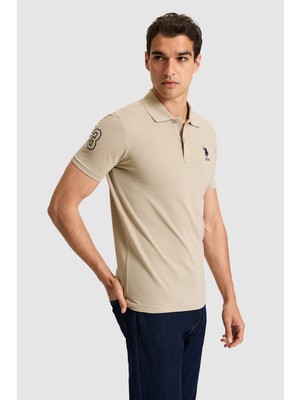 U.S. Polo Assn. Erkek Slim Fit Polo Yaka Açık Haki Basic Tişört 50326920-VR183