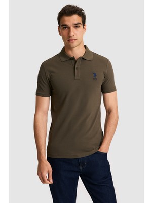 U.S. Polo Assn. Erkek Slim Fit Polo Yaka Koyu Haki Basic Tişört 50326920-VR111