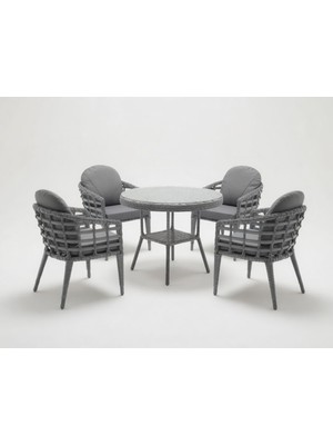 Monalin Home Garden Venedik Gri 4 Kişilik(1-1-1-1-Masa) Rattan Örgü Bahçe & Balkon & Teras Masa Sandalye Takımı