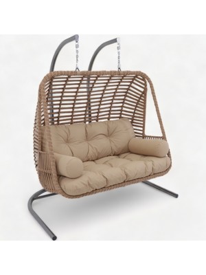 Monalin Mobilya Kudüs Classic Rattan Kapuçino El Örgüsü Bahçe & Balkon & Teras Çift Kişilik Salıncak