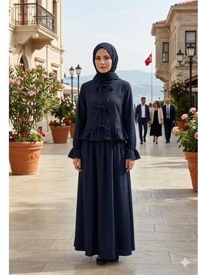 Zerogaprise Kadın Hırka Fiyonk Eteği Fırfırlı Boydan Tesettür Elbise