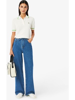 Lacoste Kadın Wide Leg Mavi Jean Pantolon