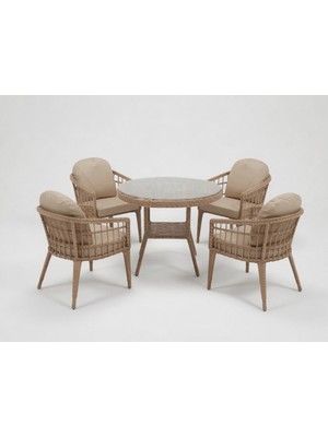 Monalin Home Garden Milano Kapuçino 4 Kişilik(1-1-1-1-Masa) Rattan Örgü Bahçe & Balkon & Teras Masa Sandalye Takımı