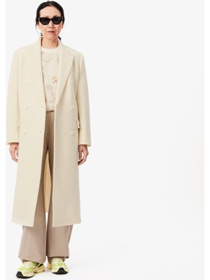 Lacoste Kadın Regular Fit Yün Krem Palto
