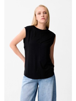 Love My Body Ribana Detaylı Kolsuz Bluz Siyah 115LO025000