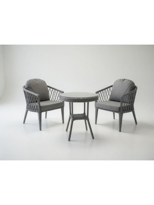 Monalin Home Garden Bodrum Gri 2 Kişilik(1-1-Masa) Rattan Örgü Bahçe & Balkon & Teras Oturma Grubu Minderli & Camlı & Masalı Takım