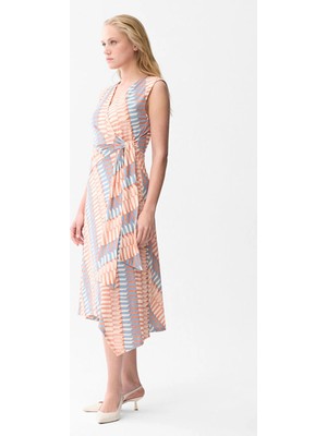 Love My Body  Örme Desenli V Yaka Elbise Coral 124LO038000