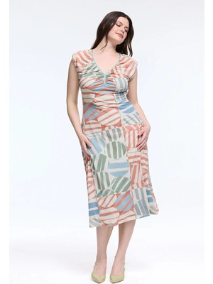 Love My Body  Desenli Örme Elbise Coral 124L9993000