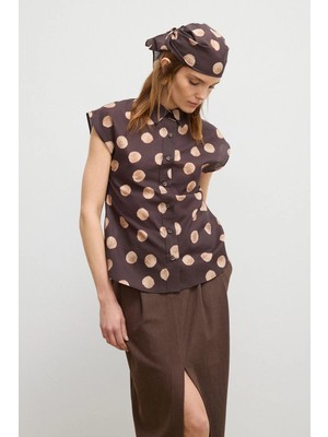 Love My Body  Moda Tutkusu Puantiye Desenli Kolsuz Gömlek Kahve 130M2352000