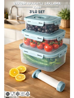 Nandy Home 3 Parça Vakum Aparatlı Saklama Kabı Seti - 600ML./1300ML./2500ML.