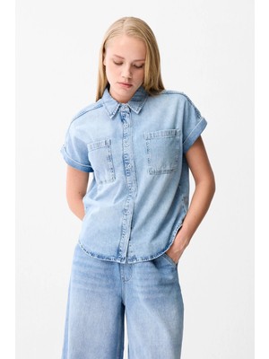 Love My Body  Denim Kısa Kollu Gömlek Mavi 130LO027000