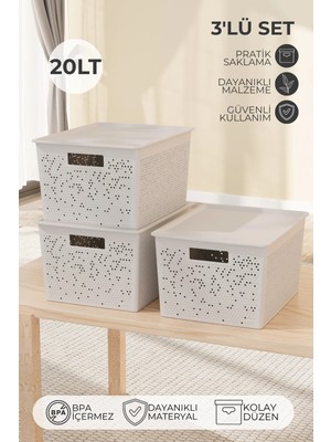 Nandy Home 3'lü Set Hava Delikli Seul Model Çok Amaçlı Saklama Kutusu 20LT. - Düzenleyici Organizer