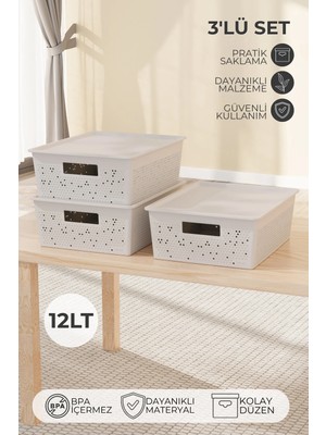 Nandy Home 3'lü Set Hava Delikli Seul Model Çok Amaçlı Saklama Kutusu 12LT. - Düzenleyici Organizer