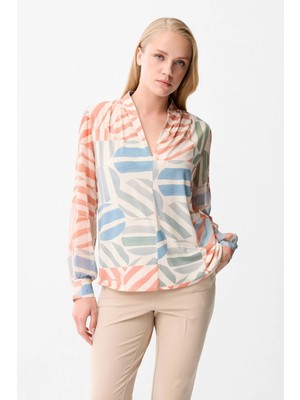 Love My Body  Desenli Örme Bluz Coral 115L9893000