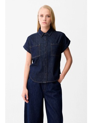 Love My Body Denim Kısa Kollu Gömlek Lacivert 130LO027000