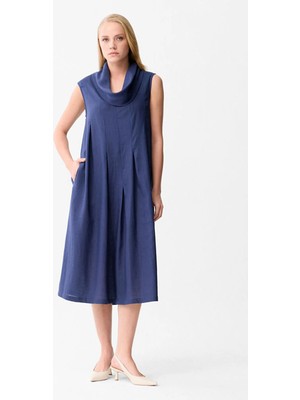 Love My Body Kolsuz Keten Degoje Elbise Lacivert 124L9530001