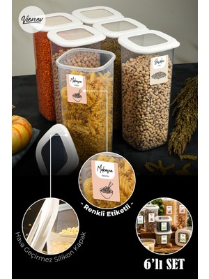 UltraMint Renkli Etiketli Kare Saklama Kabı 6'lı Set 1,75 Litre, Pratik ve Şık
