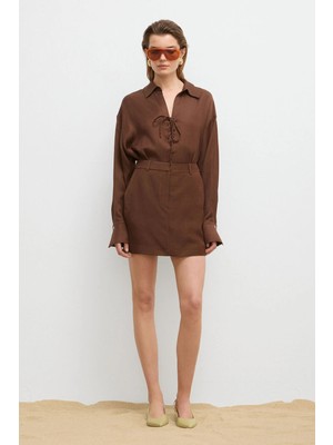 Love My Body  Moda Tutkusu Cepli Mini Etek Kahve 127M2292000