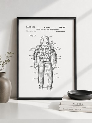 Pegziz Dekoratif Sanatsal Astronot Patent Tablo Ahşap Çerçeveli Duvar Tablosu