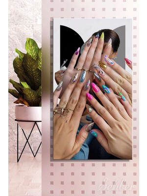 Şehber Panoramik Dikey Kanvas Tablo Tekli Kuaför Güzellik Salonu Makyaj Nail Art Manikür 1358