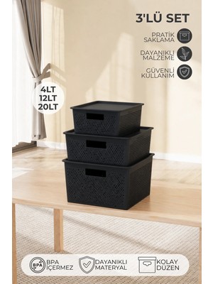 Nandy Home 3'lü Set Hava Delikli Seul Model Çok Amaçlı Saklama Kutusu 4-12-20LT. - Düzenleyici Organizer