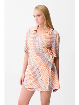 Love My Body  Desenli Anvelop Elbise Coral 124L9895000