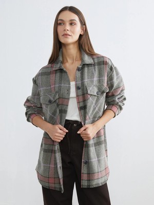 LC Waikiki Pembe Ekose Oversize Kadın Oduncu Gömlek Ceket