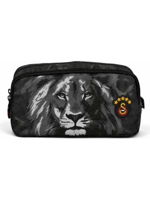 Galatasaray Lisanslı Aslan Baskılı Kalemlik - Siyah Kamuflaj 2 Bölmeli Kalem Çantası