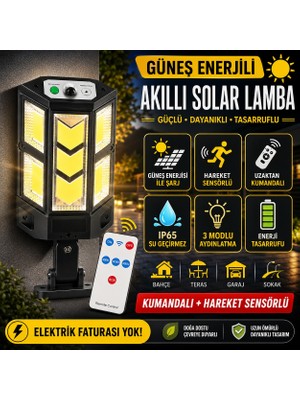 Hpytech 🌞 Güneş Enerjili LED Aydınlatma Lambası – Kumandalı | Hareket Sensörlü 💡 3 Modlu 💡 IP65 Su Geçirmez 🌞  Bahçe ve Dış Mekan Aydınlatma