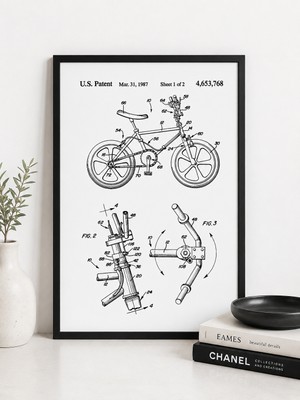 Pegziz Bisiklet Patent Çizimi Tablosu Duvar Dekor Tablo