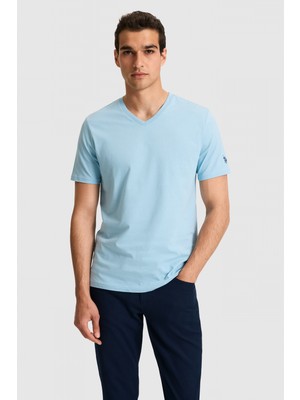 U.S. Polo Assn. Erkek Regular Fit V Yaka Mavi Basic Tişört 50326944-VR036