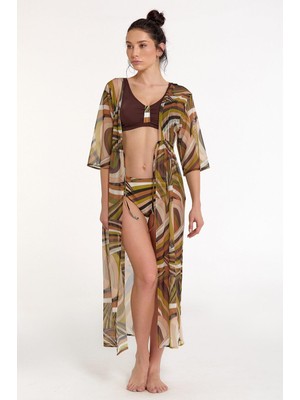 Argento Kadın Kahverengi Desenli Uzun Kaftan Pareo C0T1N036012