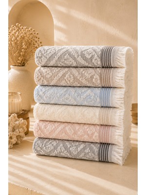 Luxeinci Soft Damask Saçaklı 6’lı Pamuklu Havlu Seti | Yumuşak Dokulu Çeyizlik El-Yüz Havlusu