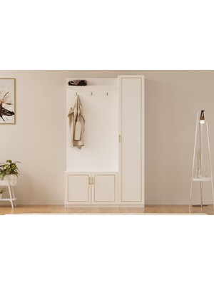 Rabi Mobilya Gold Country Portmanto Beyaz Renk 200 cm Yükseklik 120 cm Genişlik 35 cm Derinlik
