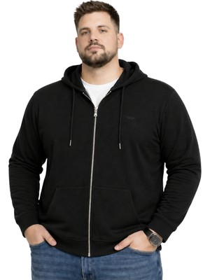 Battal Moda Battalmoda Erkek Büyük Beden Siyah Iki Iplik Kapüşonlu Fermuarlı Hırka 3xl-4xl-5xl-6xl-7xl-8xl