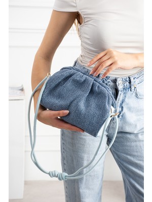 Marco Varelli Milano Kadın %100 Hasır Mavi Clutch ve El Çantası