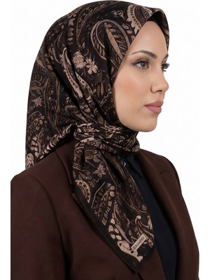 Hadiora Kadın Kahverengi Bej Paisley Desenli Organik Soft Pamuk Eşarp