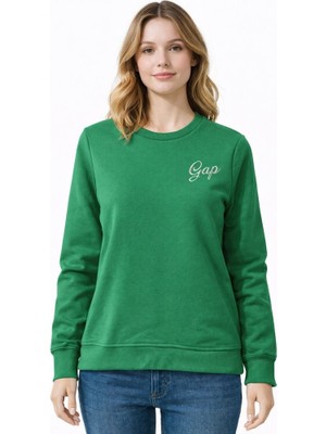 Gap Kadın Koyu Yeşil Logo Crewneck Sweatshirt V-Logo Doorbuster Crew