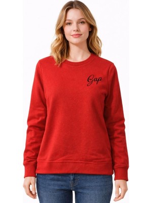Gap Kadın Kırmızı Sweatshirt V-Logo Doorbuster Crew