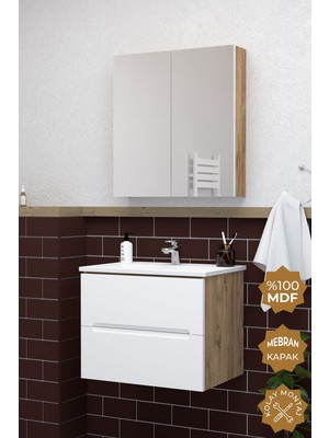 Teta Home Kopenhag 80 cm Mdf Gövde Membran Kapak Banyo Dolabı Seti
