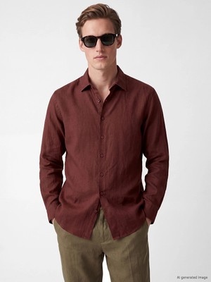 LC Waikiki Bordo Regular Fit Keten Erkek Gömlek