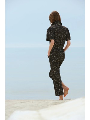 Suud Collection Siyah Flora Çiçek Desenli Tulum