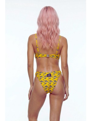 Lespadon Akdeniz Gündoğumu ve Kılıç Balığı Desenli Premium Bandeau Bikini Üstü