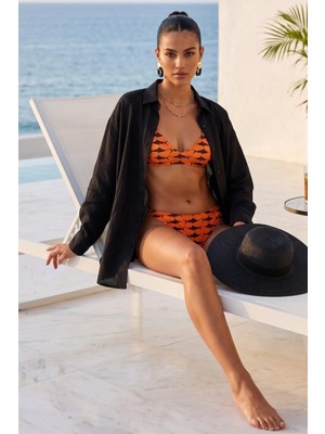 Lespadon Akdeniz Gün Batımı ve Kılıç Balığı Desenli Premium Üçgen Bikini Altı