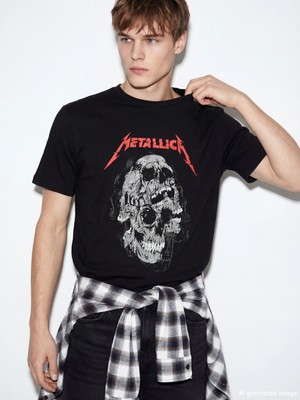 LC Waikiki Siyah Bisiklet Yaka Metallica Baskılı Erkek Tişört