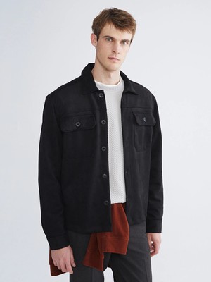 LC Waikiki Siyah Regular Fit Uzun Kollu Süet Erkek Gömlek Ceket