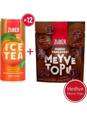 Züber Ice Tea Şeftali Soğuk Çay 250ml x 12 Adet + Meyve Topu Hediye