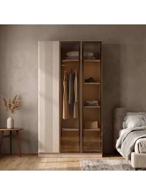 Eymense Lora Gardırop %100 MDF Raflı Tekli Dolaplı Modüler Giyinme Odası Dolabı
