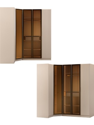 Eymense Lora Gardırop %100 MDF Çekmeceli Köşe Modüler Giyinme Odası Dolabı