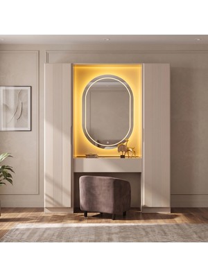 Eymense Lora Gardırop %100 MDF Makyaj Üniteli Puflu Ikili Modüler Giyinme Odası Dolabı